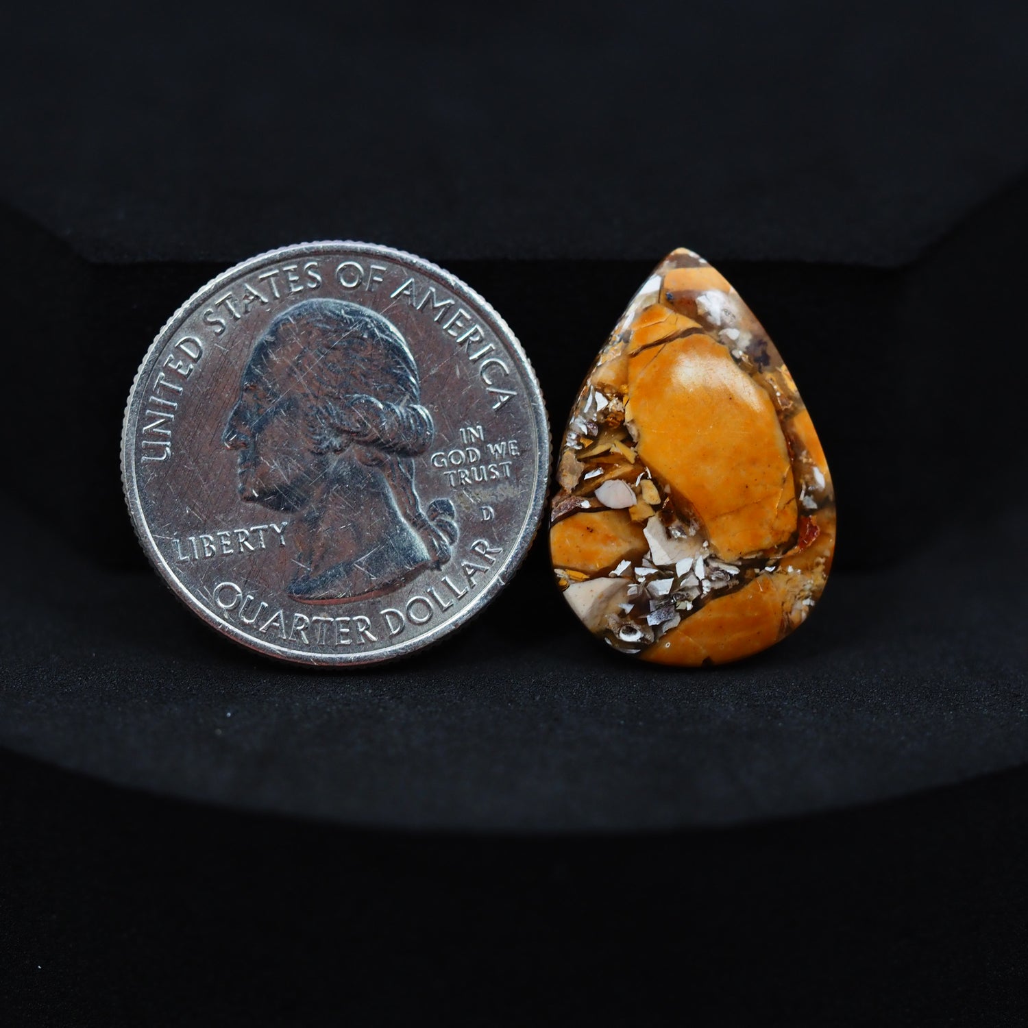 Natural Brecciated Mookaite jasper cabochon 24x16mm pear front view golden brown cream brecciation Pedra Gems