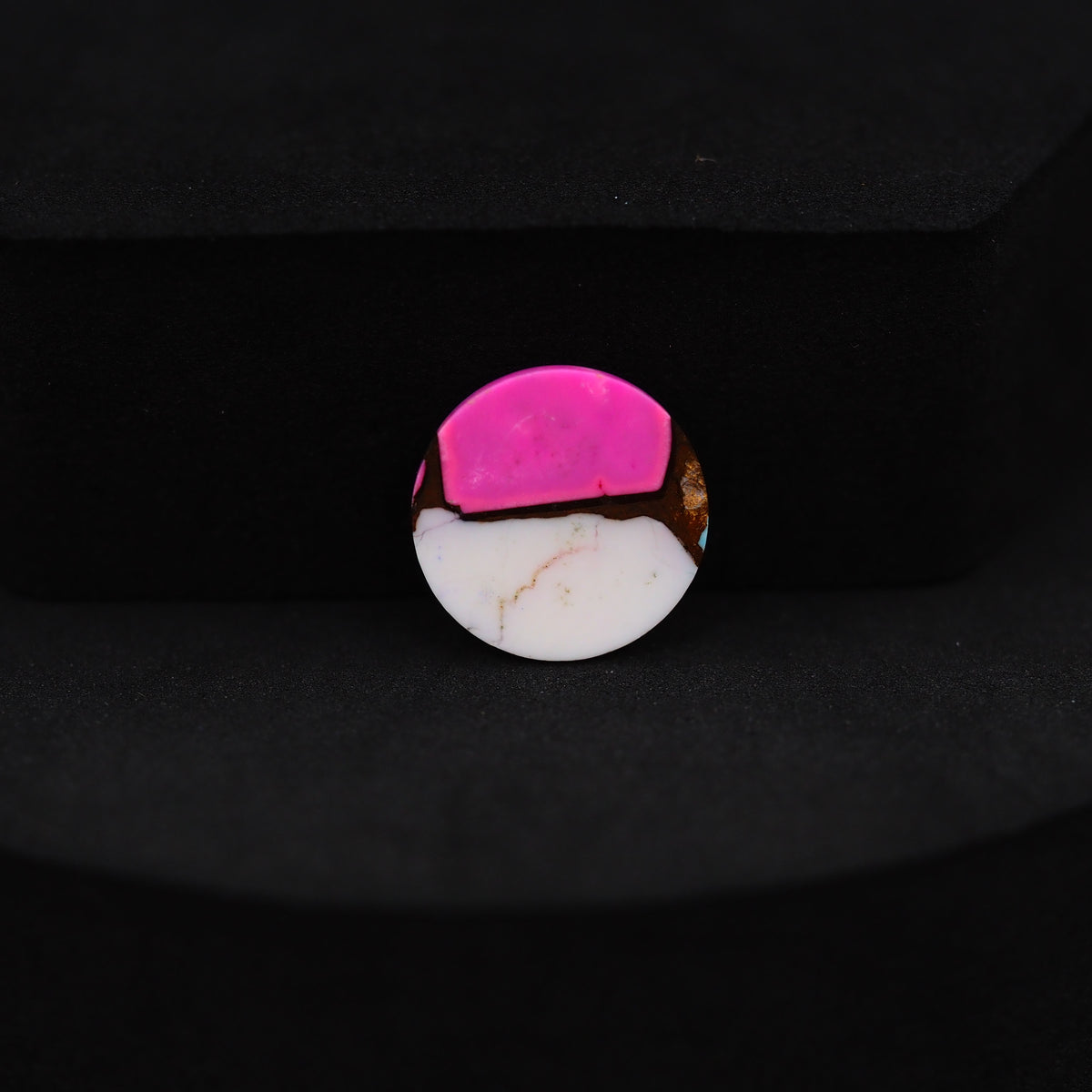 Natural Cotton Candy Turquoise Round Cabochon 14x14x4mm 6.5ct - Pink & White Composite - Pedra Gems