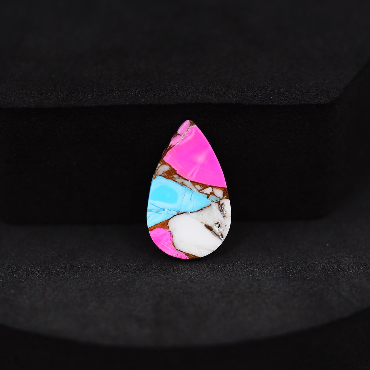 Natural Cotton Candy Turquoise Pear Cabochon 19x12x3mm 6ct - Pink, Blue & White Composite - Pedra Gems