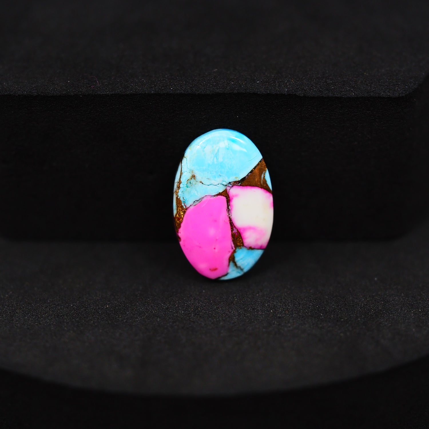 Natural Cotton Candy Turquoise Oval Cabochon 17x11x3mm 5ct - Blue, Pink & White Composite - Pedra Gems