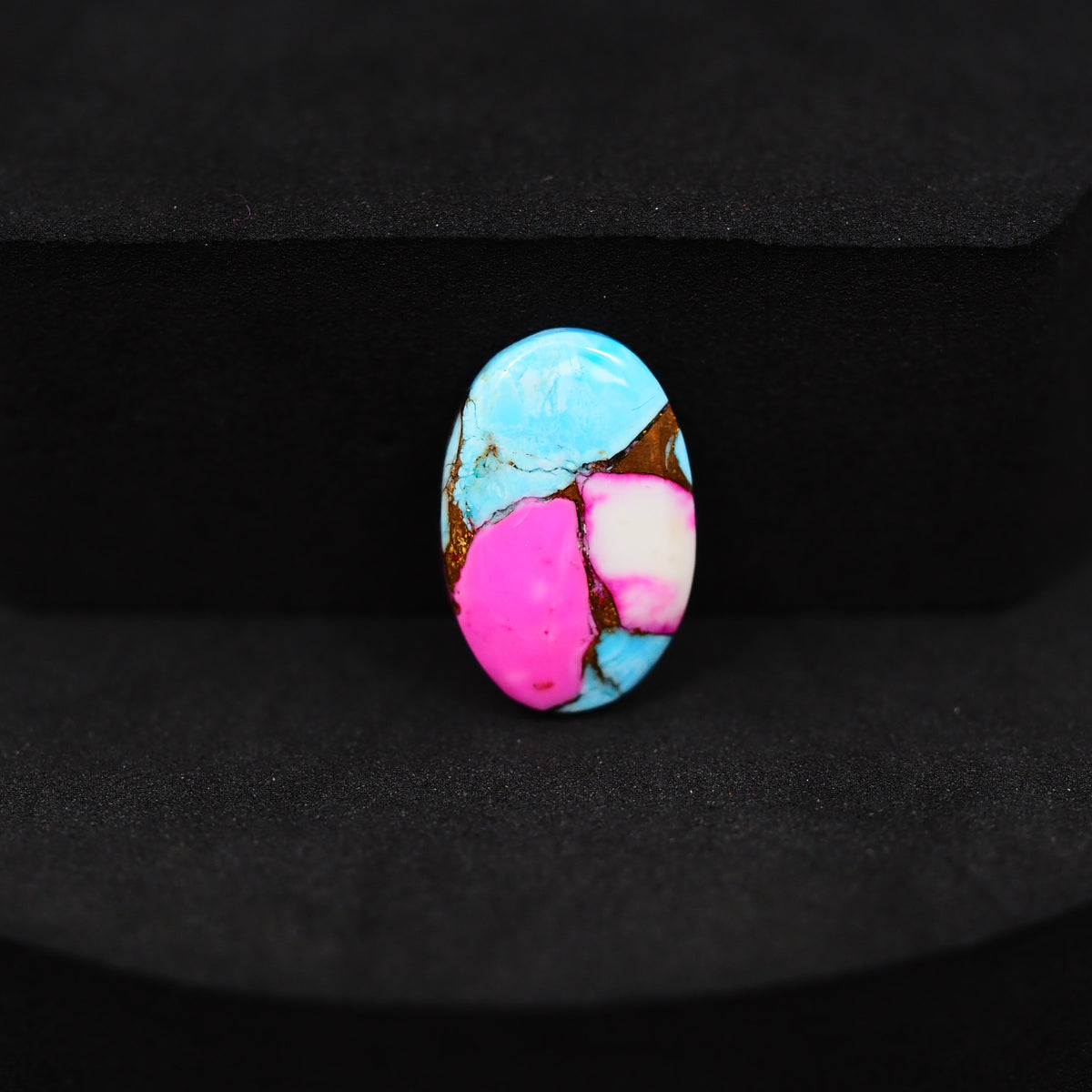 Natural Cotton Candy Turquoise Oval Cabochon 17x11x3mm 5ct - Blue, Pink & White Composite - Pedra Gems