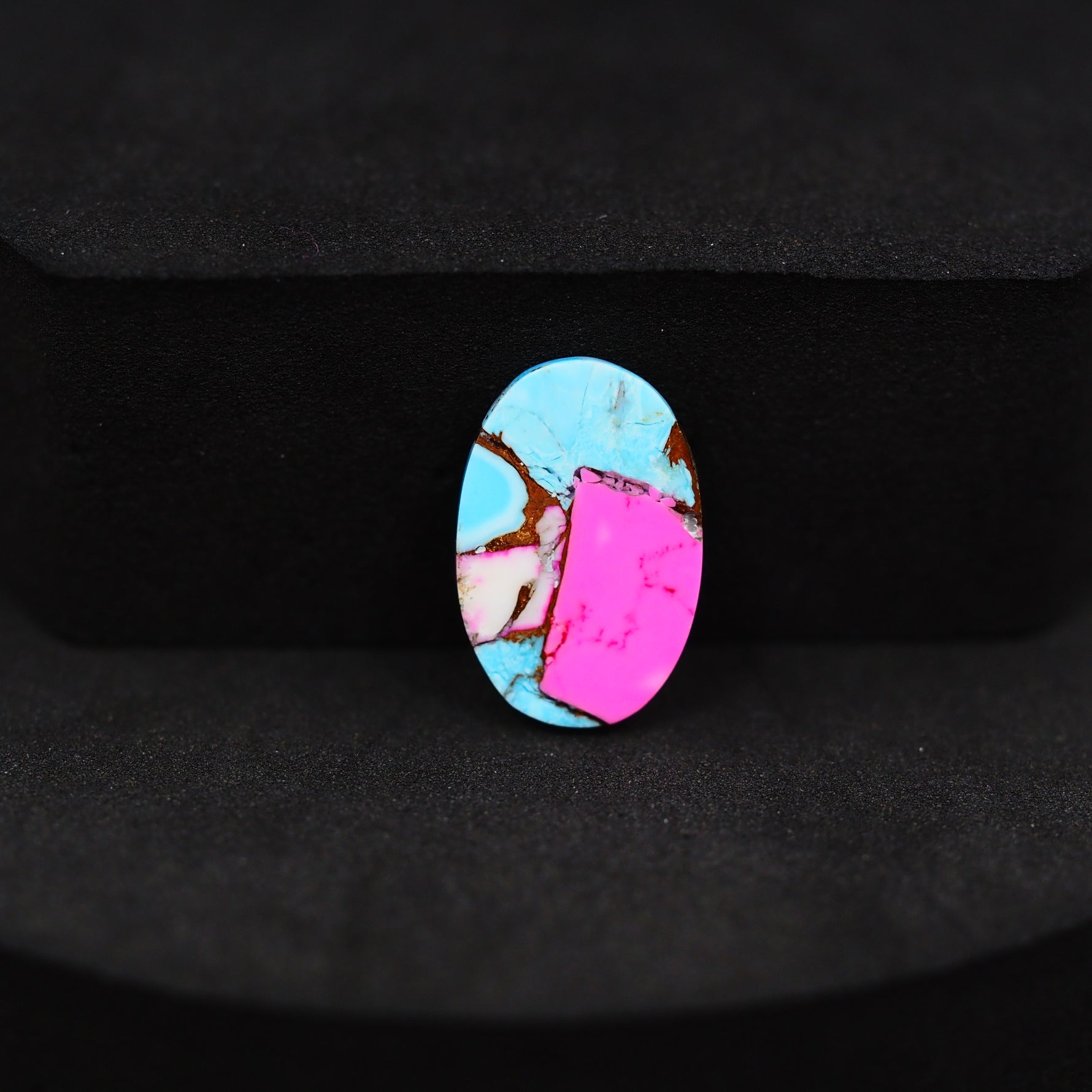 Natural Cotton Candy Turquoise Oval Cabochon 17x11x3mm 5ct - Blue, Pink & White Composite - Pedra Gems