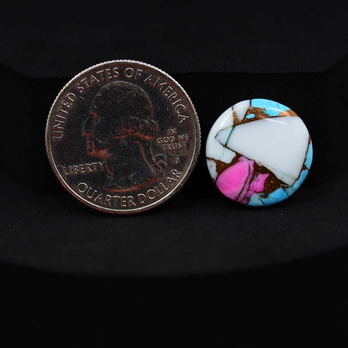 Natural Cotton Candy Turquoise Round Cabochon 17x17x3mm 9.5ct - White, Blue & Pink Composite - Pedra Gems