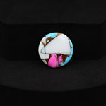 Natural Cotton Candy Turquoise Round Cabochon 17x17x3mm 9.5ct - White, Blue & Pink Composite - Pedra Gems