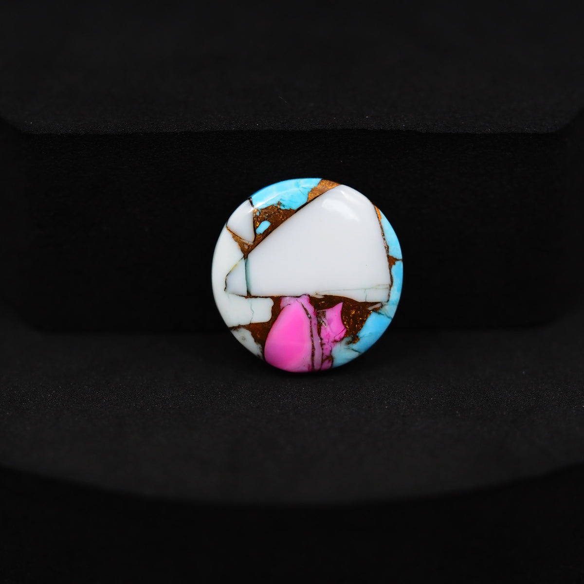 Natural Cotton Candy Turquoise Round Cabochon 17x17x3mm 9.5ct - White, Blue & Pink Composite - Pedra Gems