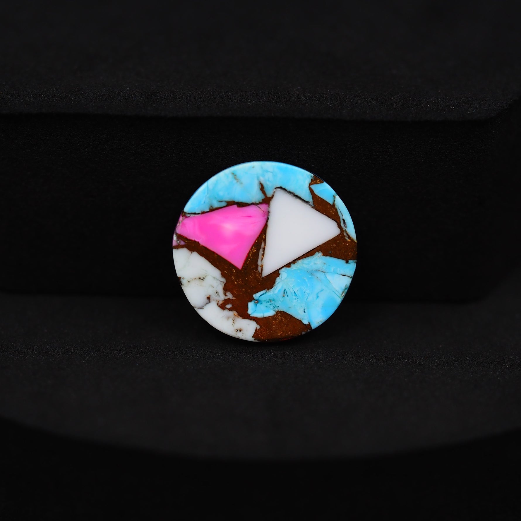 Natural Cotton Candy Turquoise Round Cabochon 17x17x3mm 9.5ct - White, Blue & Pink Composite - Pedra Gems