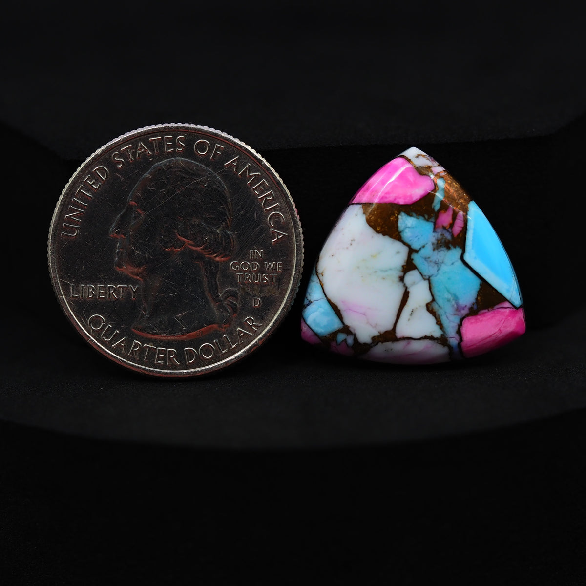 Natural Cotton Candy Turquoise Trillion Cabochon 21x21x4mm 6ct - White, Blue & Pink Composite - Pedra Gems