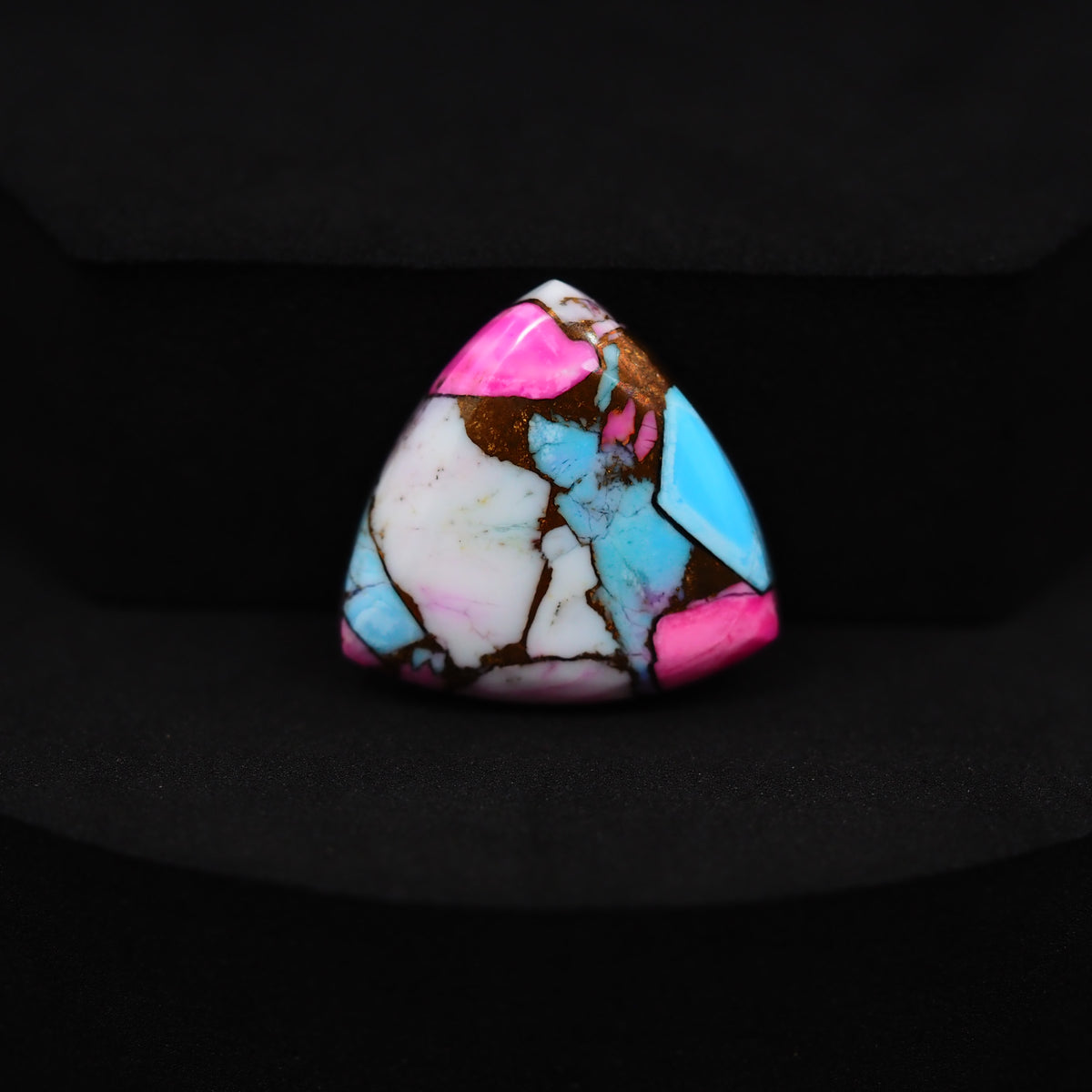 Natural Cotton Candy Turquoise Trillion Cabochon 21x21x4mm 6ct - White, Blue & Pink Composite - Pedra Gems