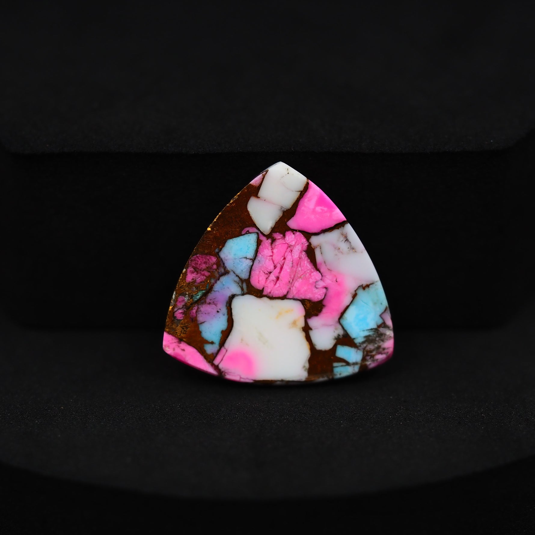 Natural Cotton Candy Turquoise Trillion Cabochon 21x21x4mm 6ct - White, Blue & Pink Composite - Pedra Gems