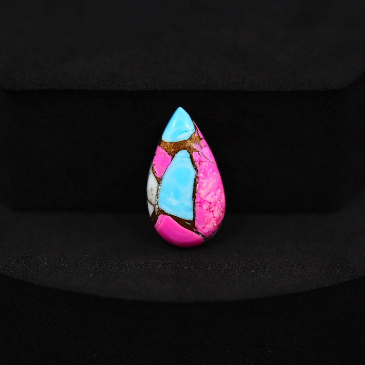 Natural Cotton Candy Turquoise Pear Cabochon 19x11x3mm 5.5ct - Pink, Blue & White Composite - Pedra Gems