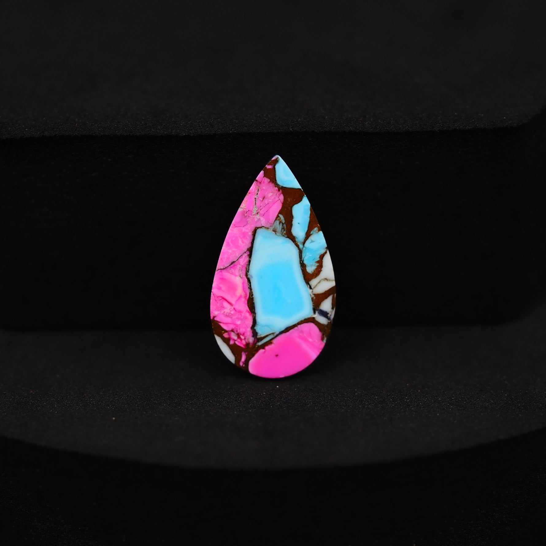 Natural Cotton Candy Turquoise Pear Cabochon 19x11x3mm 5.5ct - Pink, Blue & White Composite - Pedra Gems