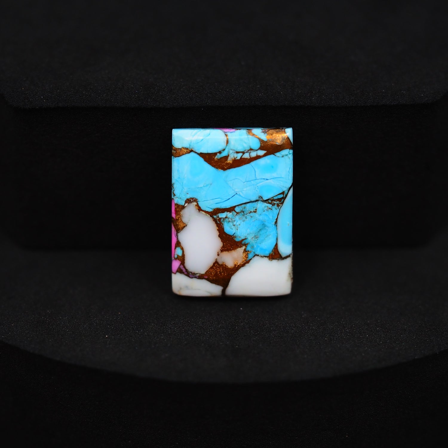 Natural Cotton Candy Turquoise Rectangle Cabochon 18x13x3mm 10.5ct - Blue, White & Pink Composite - Pedra Gems