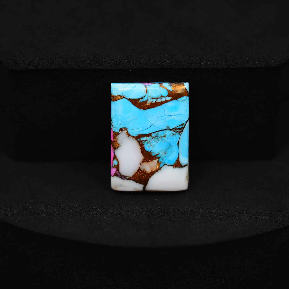 Natural Cotton Candy Turquoise Rectangle Cabochon 18x13x3mm 10.5ct - Blue, White & Pink Composite - Pedra Gems