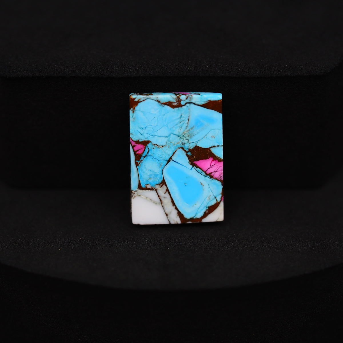 Natural Cotton Candy Turquoise Rectangle Cabochon 18x13x3mm 10.5ct - Blue, White & Pink Composite - Pedra Gems