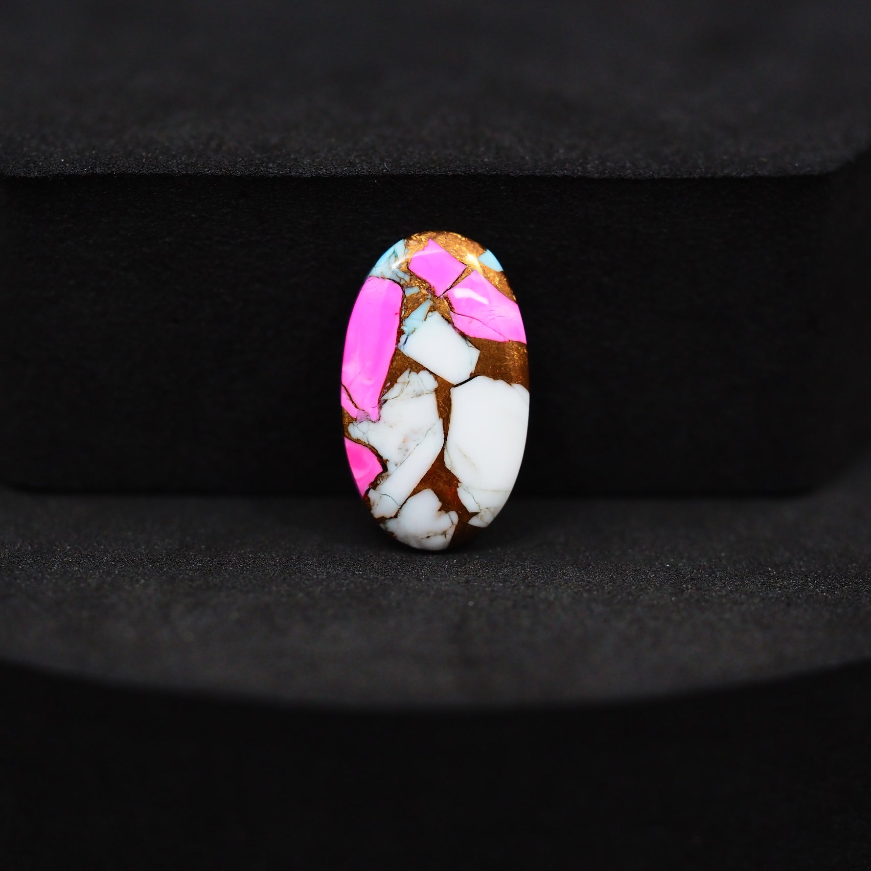 Natural Cotton Candy Turquoise Oval Cabochon 18x11x3mm 5.5ct - Pink, White & Blue Composite - Pedra Gems