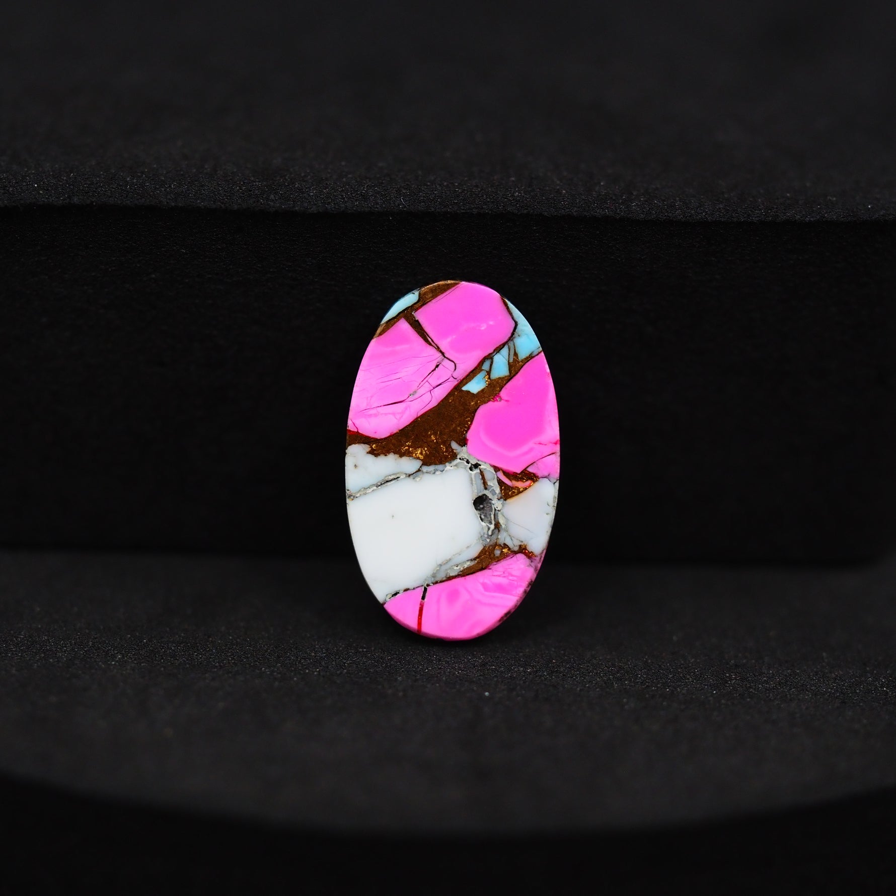Natural Cotton Candy Turquoise Oval Cabochon 18x11x3mm 5.5ct - Pink, White & Blue Composite - Pedra Gems