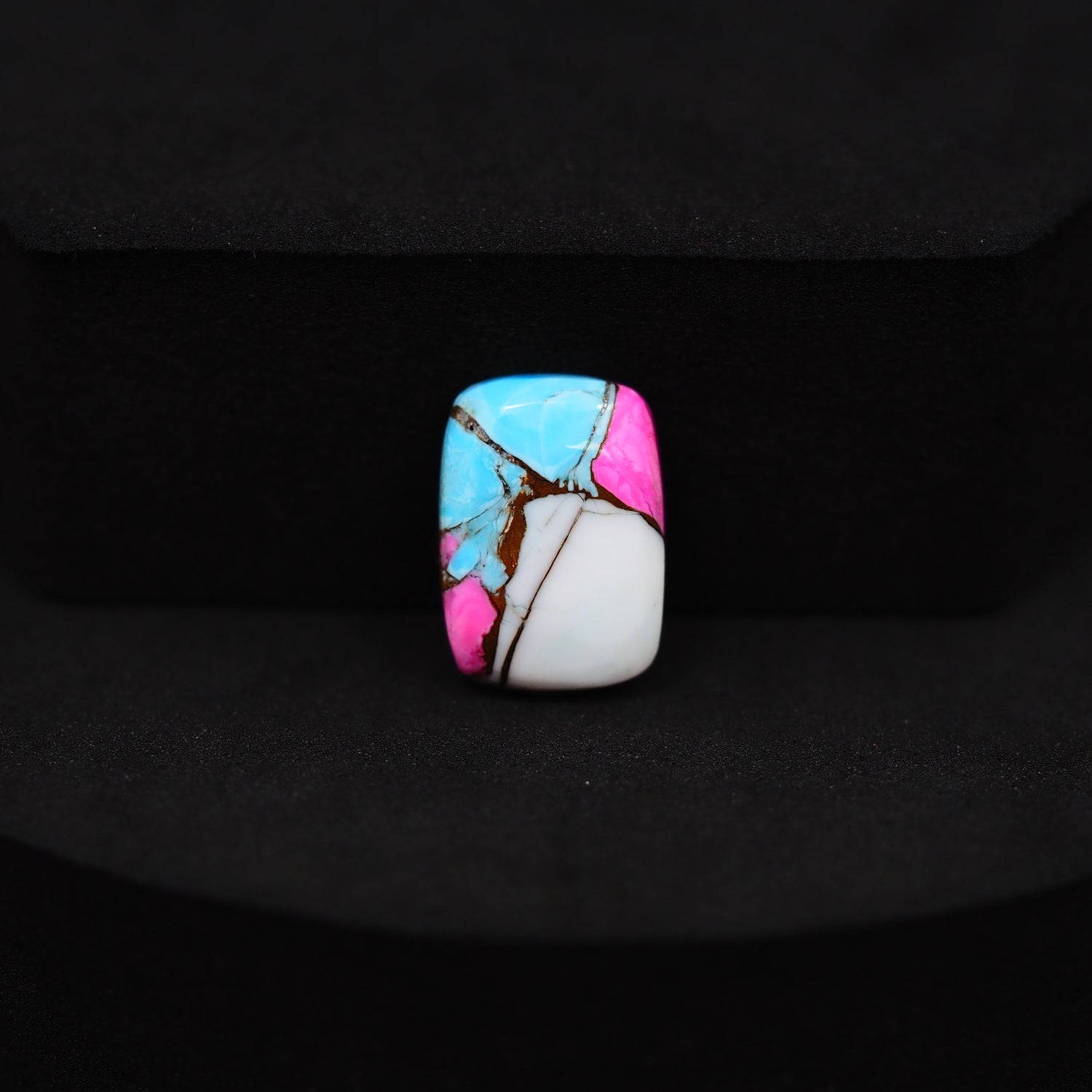 Natural Cotton Candy Turquoise Cushion Cabochon 15x10x3mm 5.5ct - Blue, White & Pink Composite - Pedra Gems