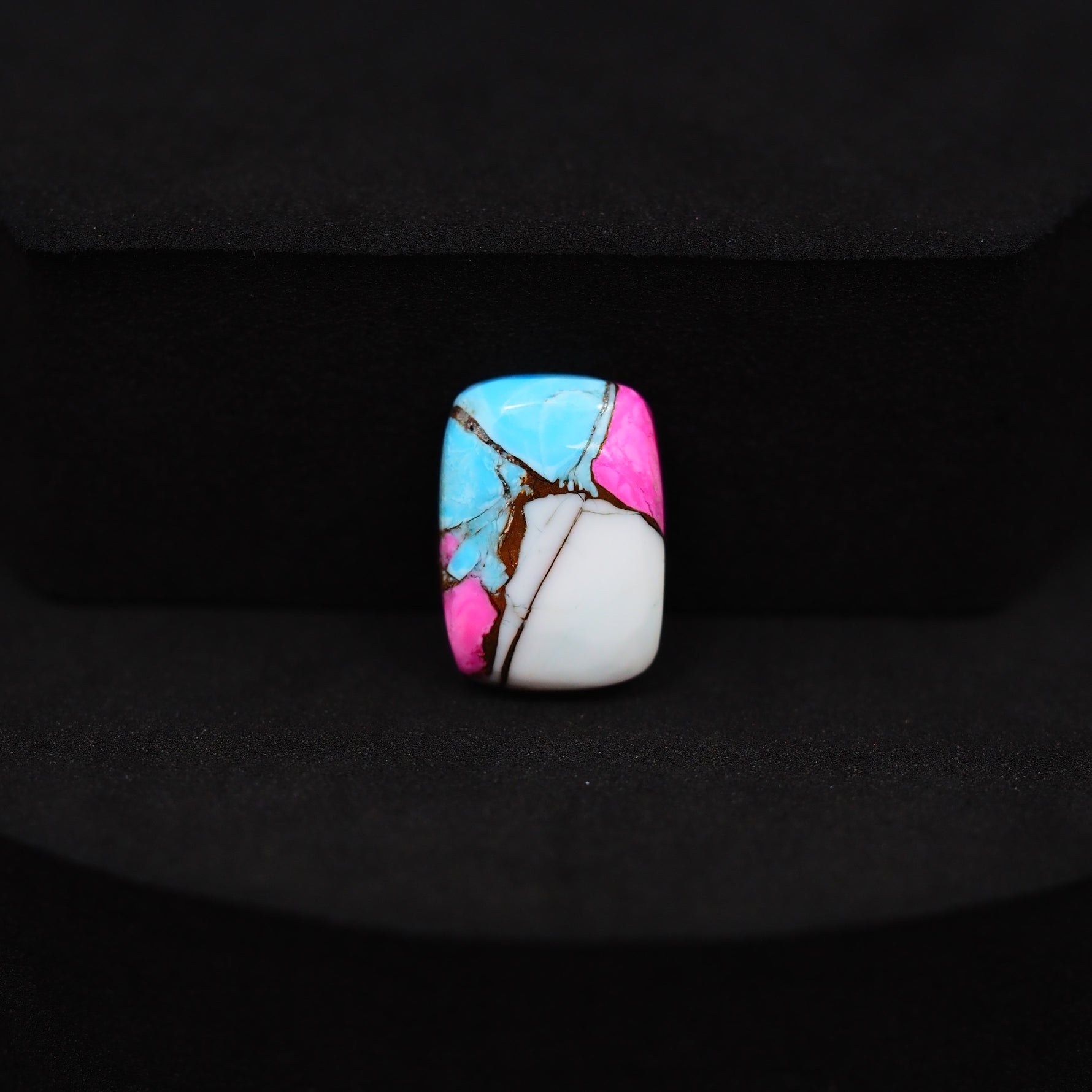 Natural Cotton Candy Turquoise Cushion Cabochon 15x10x3mm 5.5ct - Blue, White & Pink Composite - Pedra Gems