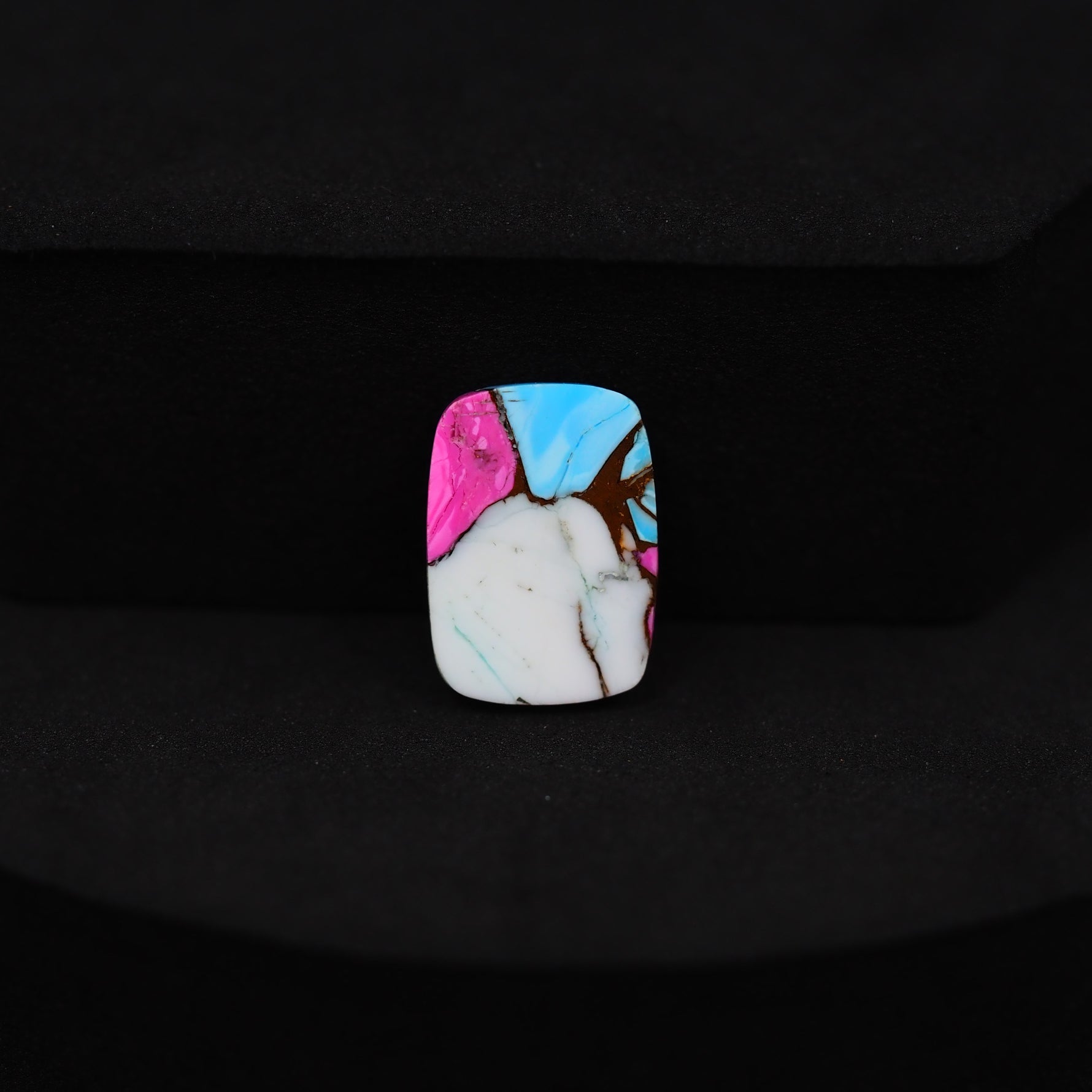Natural Cotton Candy Turquoise Cushion Cabochon 15x10x3mm 5.5ct - Blue, White & Pink Composite - Pedra Gems