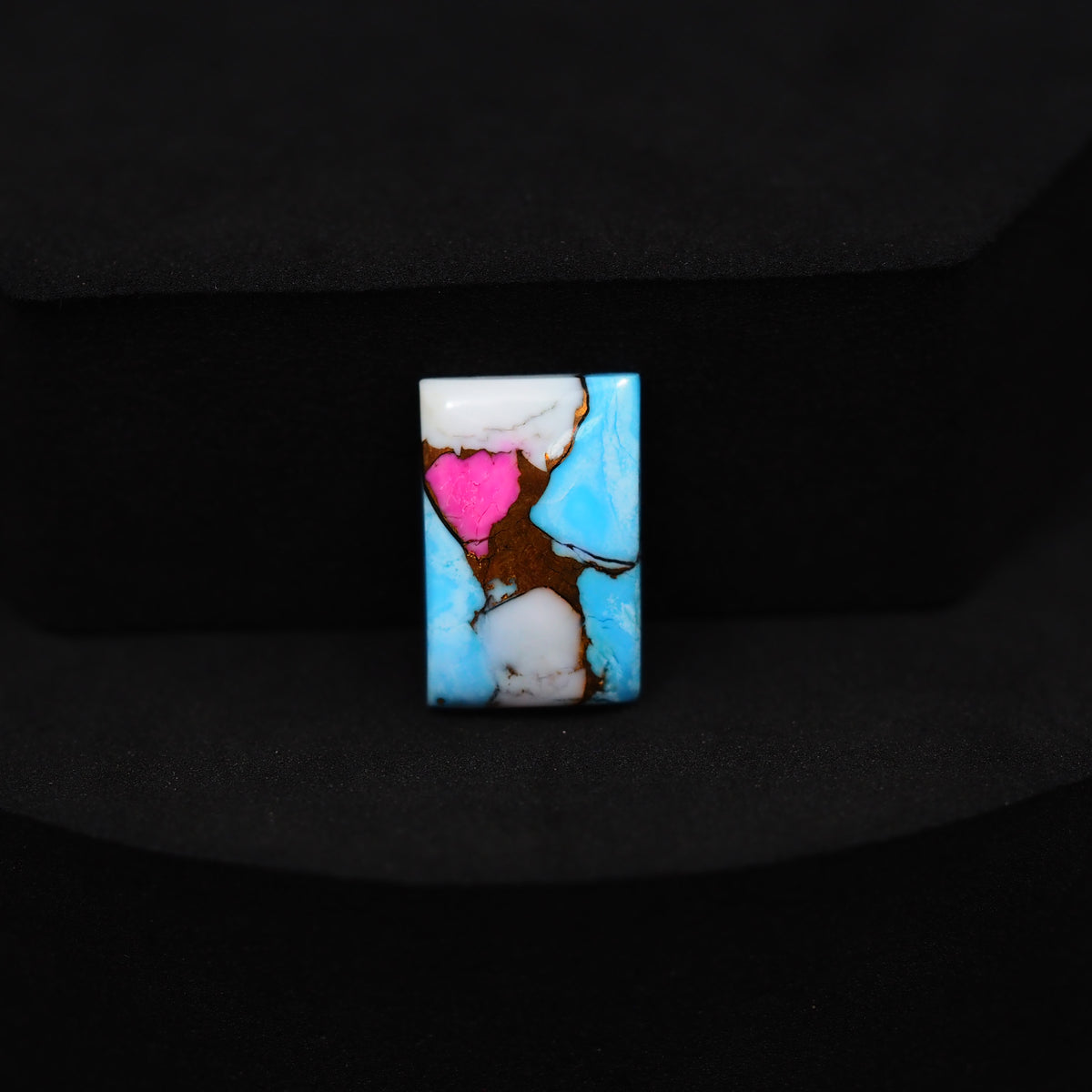 Natural Cotton Candy Turquoise Rectangle Cabochon 16x11x3mm 6ct - White, Pink & Blue Composite - Pedra Gems