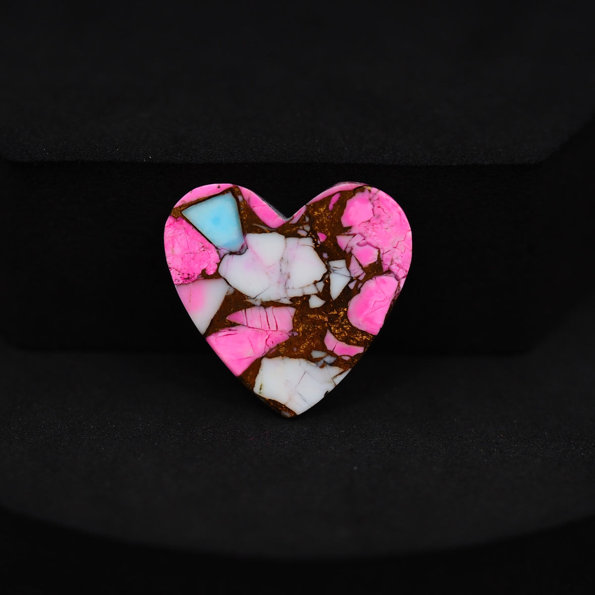 Natural Cotton Candy Turquoise Heart Cabochon 20x21x4mm 14.5ct - Blue, Pink & White Composite - Pedra Gems