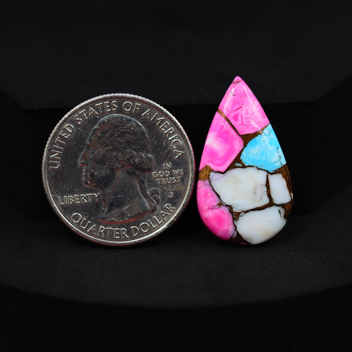 Natural Cotton Candy Turquoise Pear Cabochon 26x15x3mm 11.5ct - Pink, Blue & White Composite - Pedra Gems