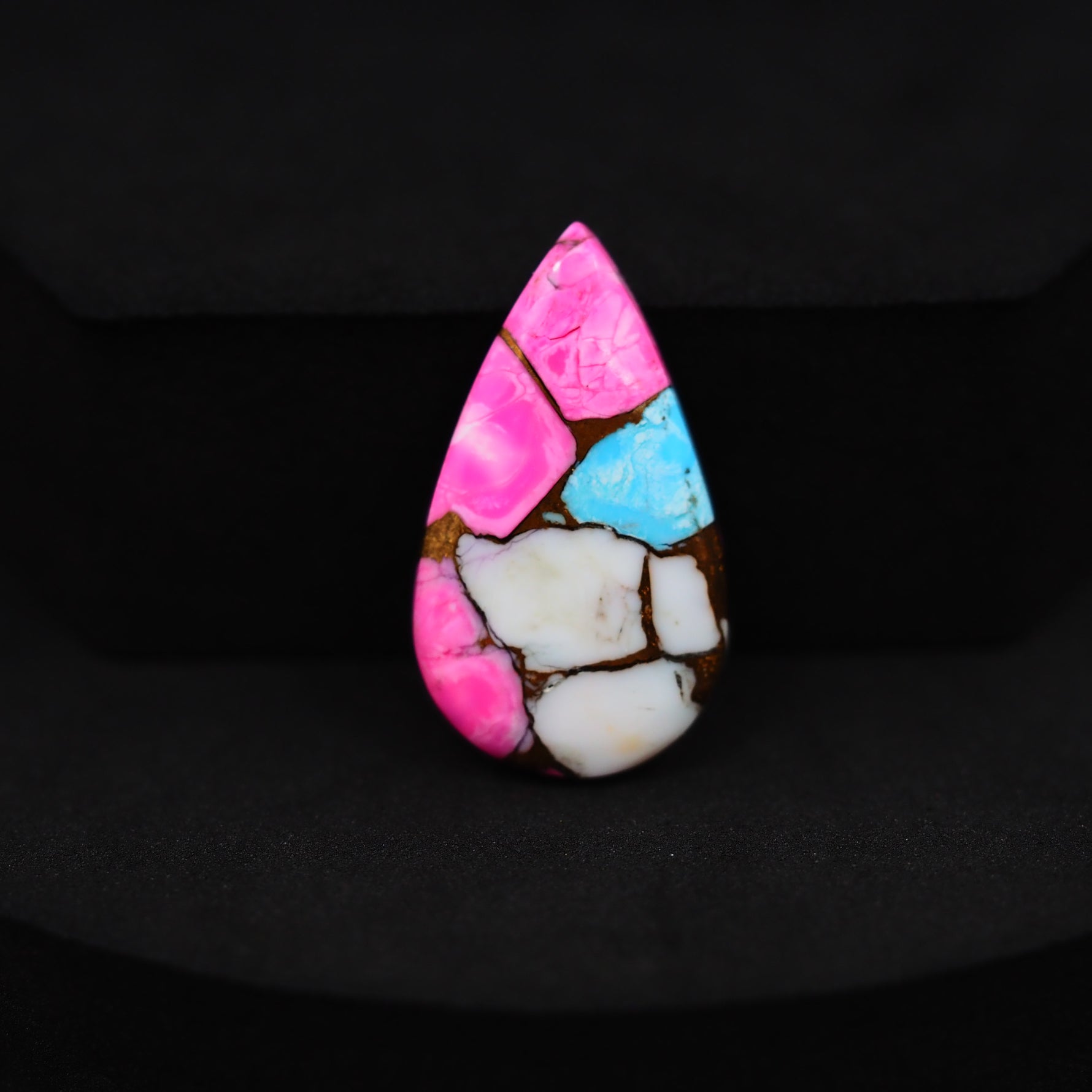 Natural Cotton Candy Turquoise Pear Cabochon 26x15x3mm 11.5ct - Pink, Blue & White Composite - Pedra Gems