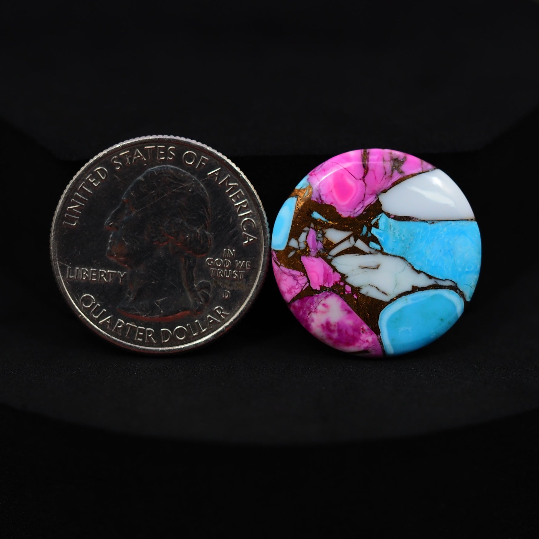 Natural Cotton Candy Turquoise Round Cabochon 23x23x3mm 14.5ct - White, Pink & Blue Composite - Pedra Gems