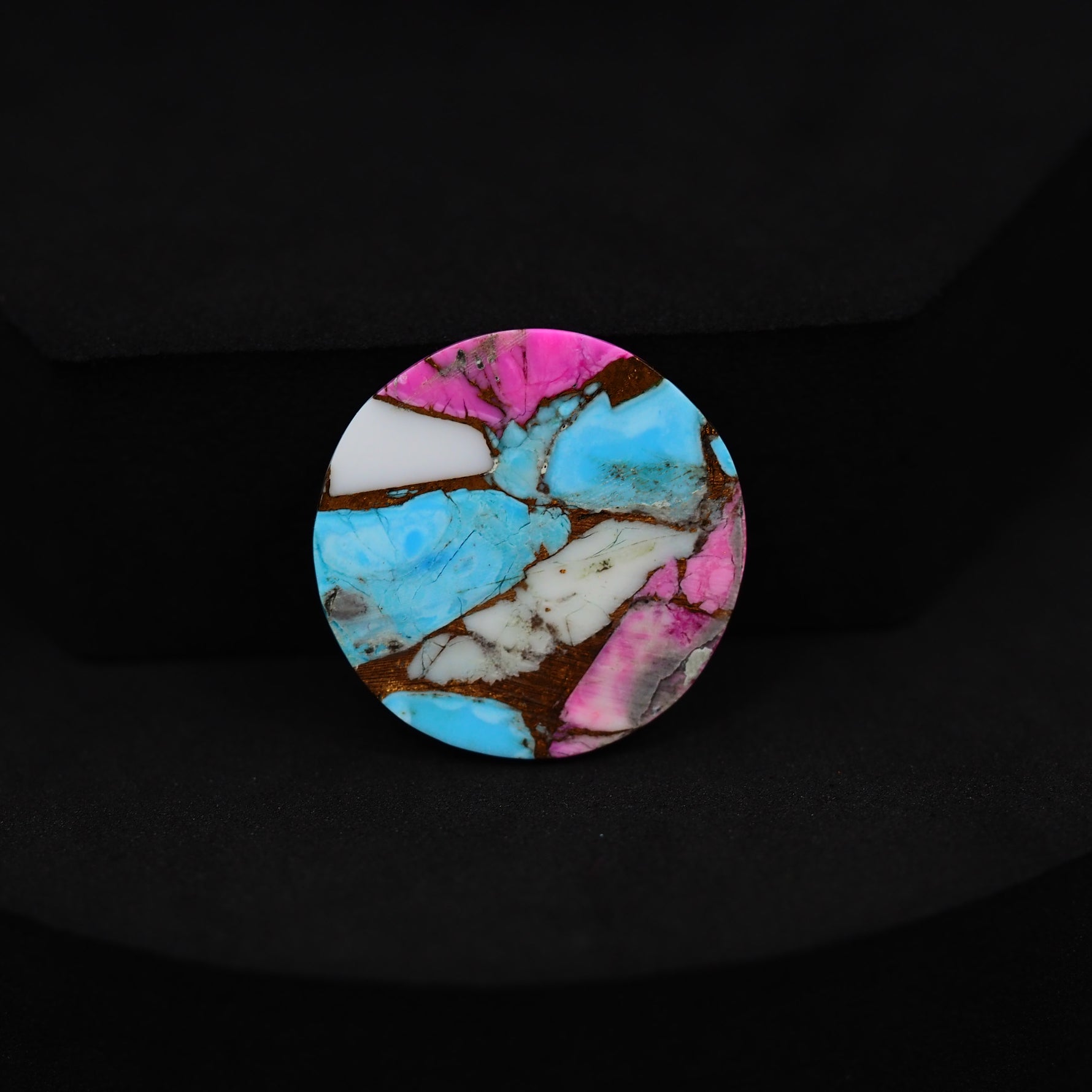 Natural Cotton Candy Turquoise Round Cabochon 23x23x3mm 14.5ct - White, Pink & Blue Composite - Pedra Gems