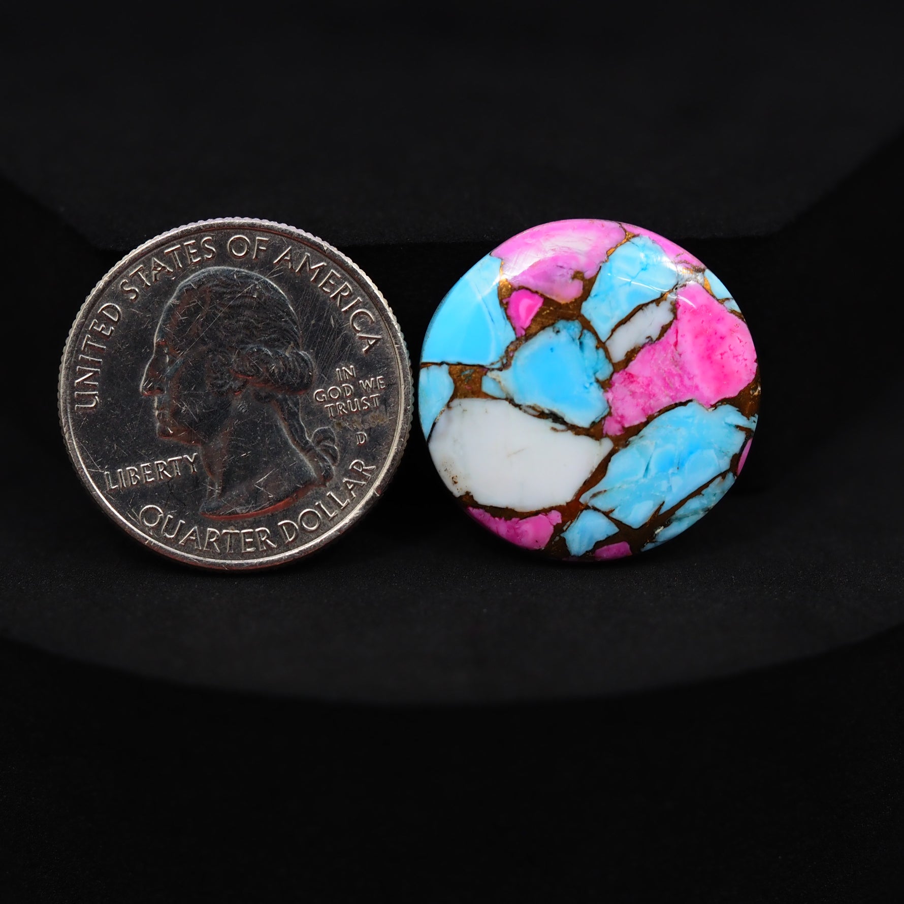 Natural Cotton Candy Turquoise Round Cabochon 23x23x4mm 19.5ct - Blue, White & Pink Composite - Pedra Gems