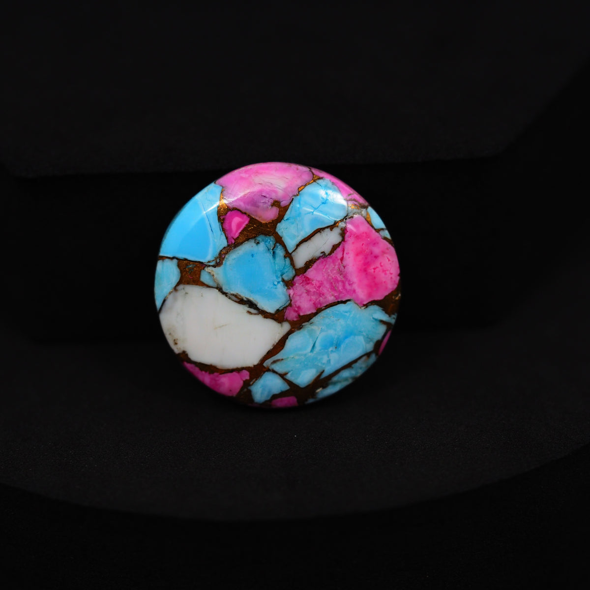 Natural Cotton Candy Turquoise Round Cabochon 23x23x4mm 19.5ct - Blue, White & Pink Composite - Pedra Gems