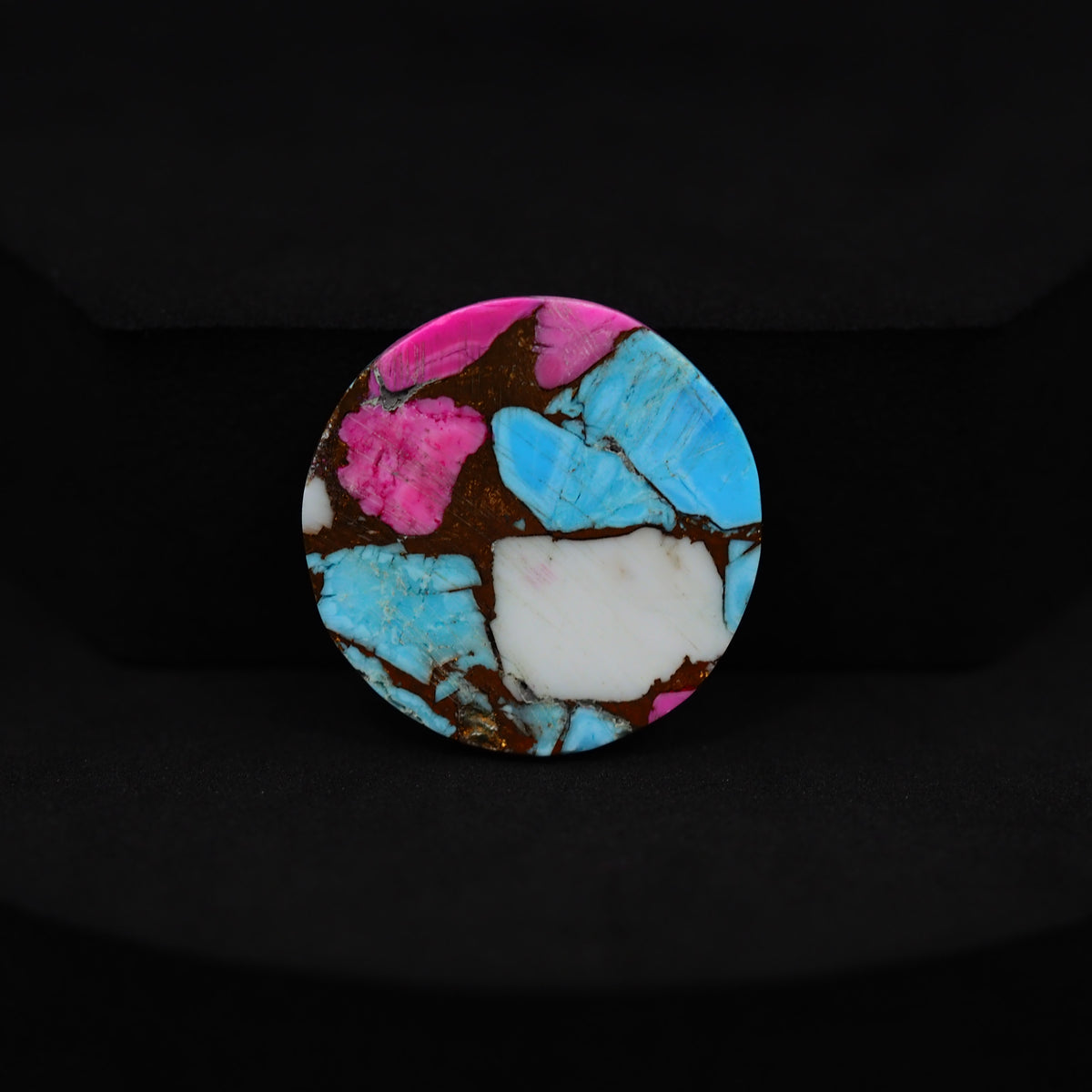 Natural Cotton Candy Turquoise Round Cabochon 23x23x4mm 19.5ct - Blue, White & Pink Composite - Pedra Gems