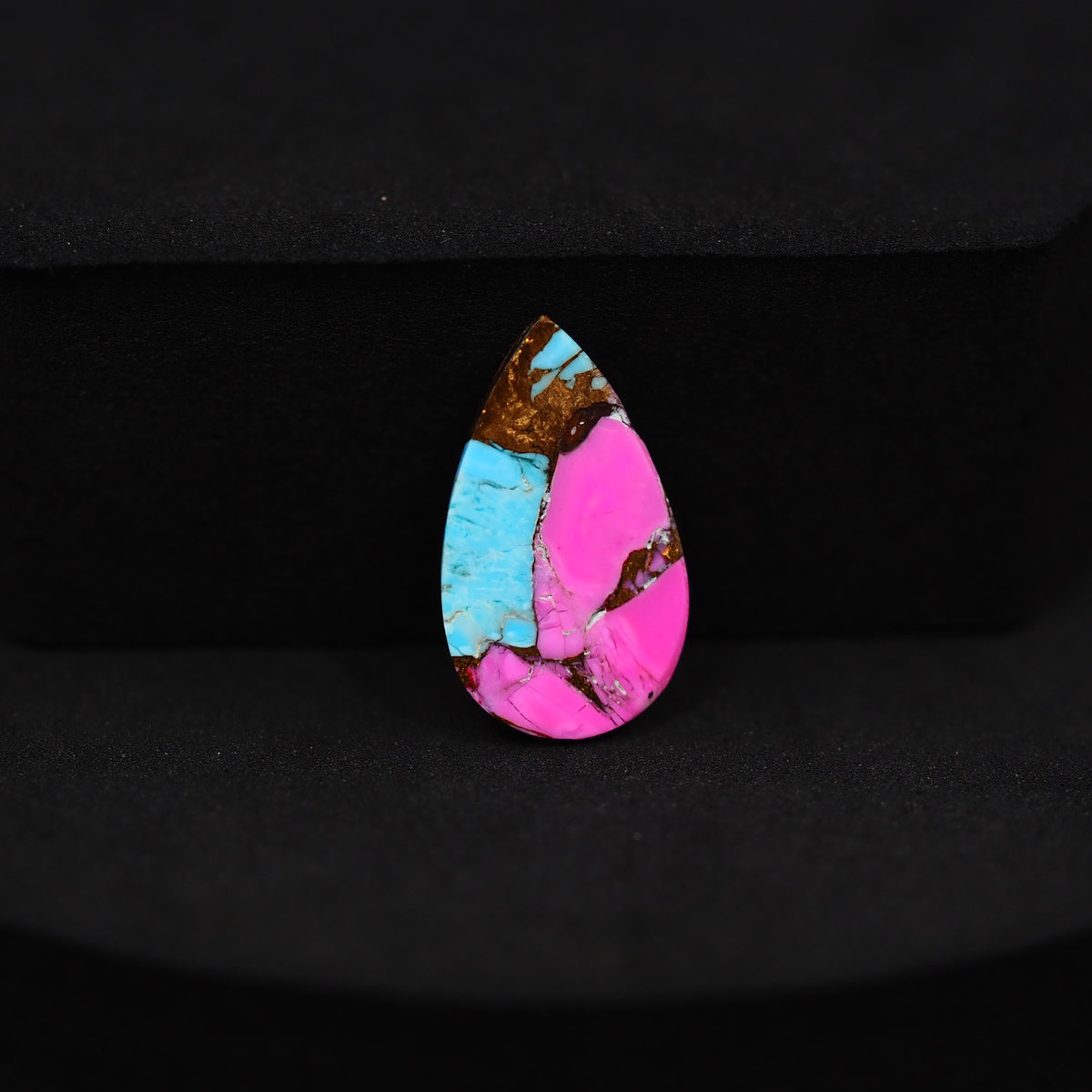 Natural Cotton Candy Turquoise Pear Cabochon 18x11x3mm 5ct - Blue & Pink Composite - Pedra Gems