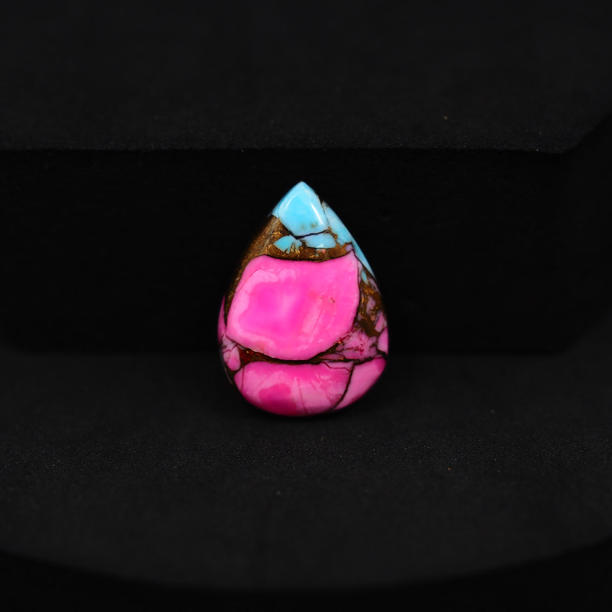 Natural Cotton Candy Turquoise Pear Cabochon 19x14x4mm 8ct - Blue, Pink & White Composite - Pedra Gems