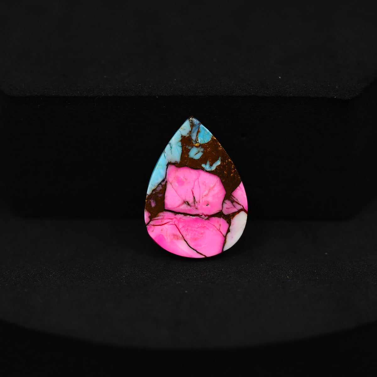Natural Cotton Candy Turquoise Pear Cabochon 19x14x4mm 8ct - Blue, Pink & White Composite - Pedra Gems