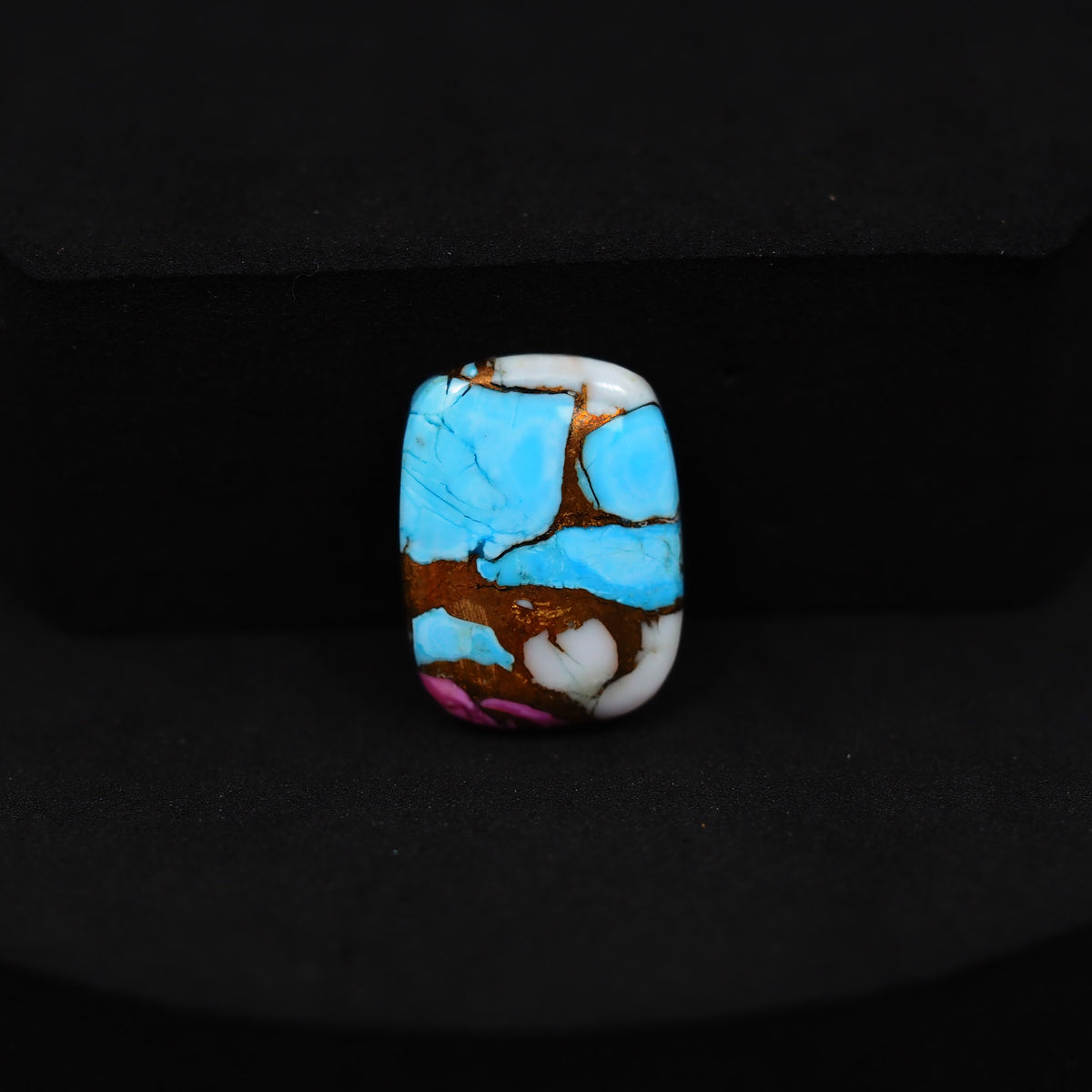 Natural Cotton Candy Turquoise Cushion Cabochon 17x13x3mm 8ct - Blue, White & Pink Composite - Pedra Gems