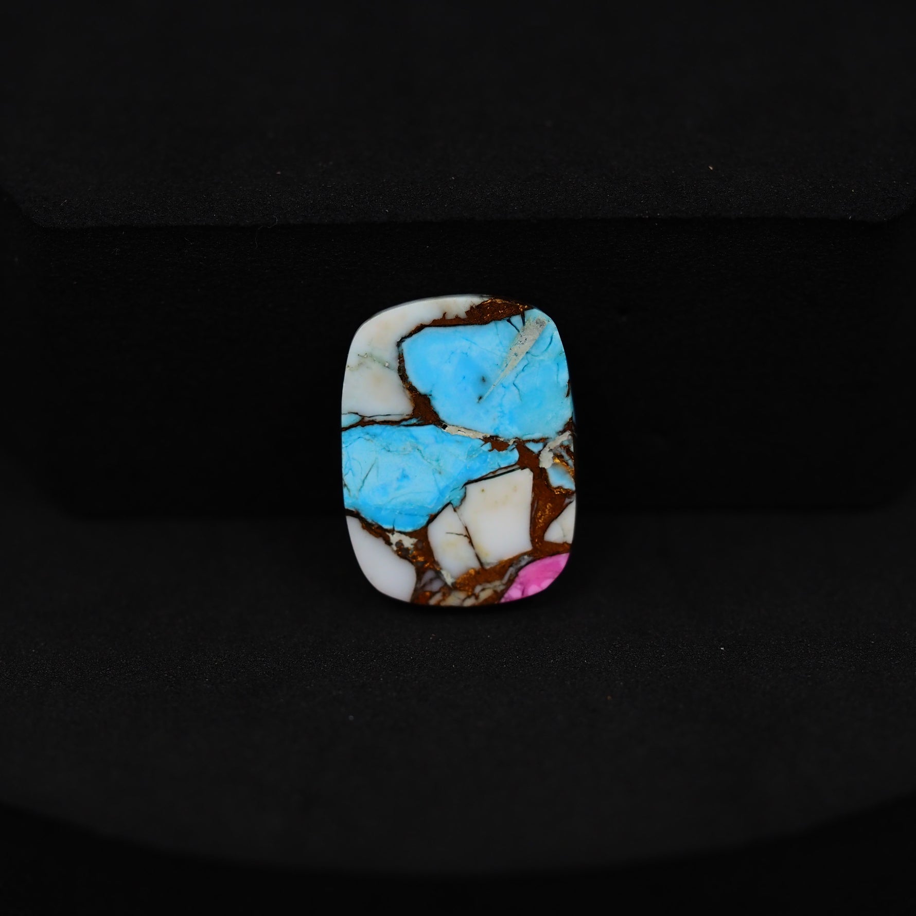 Natural Cotton Candy Turquoise Cushion Cabochon 17x13x3mm 8ct - Blue, White & Pink Composite - Pedra Gems