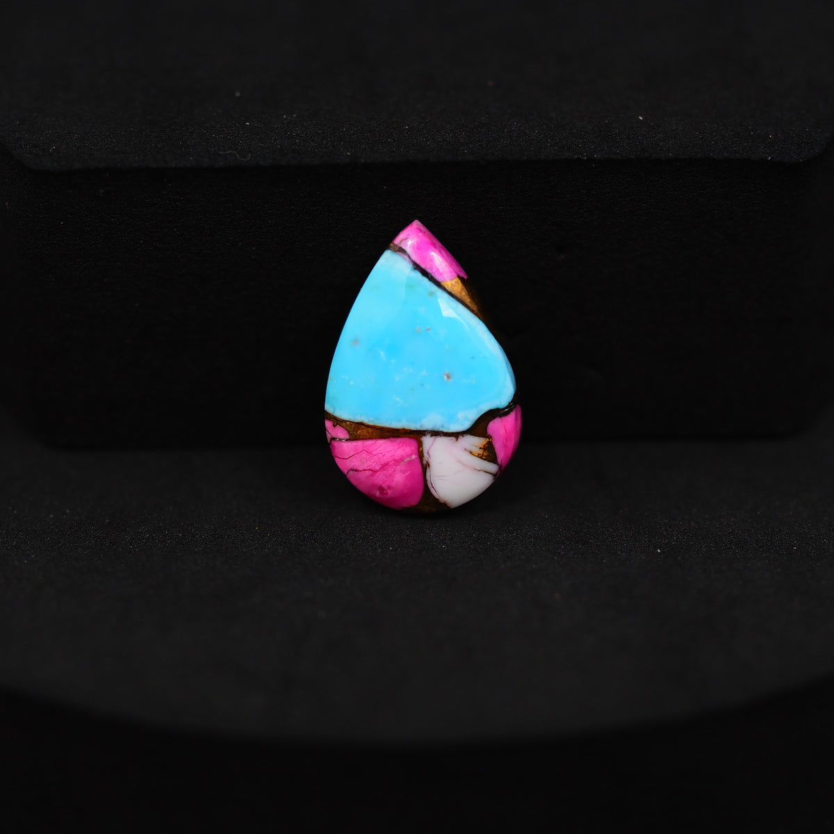 Natural Cotton Candy Turquoise Pear Cabochon 17x12x3mm 5.5ct - Blue, White & Pink Composite - Pedra Gems