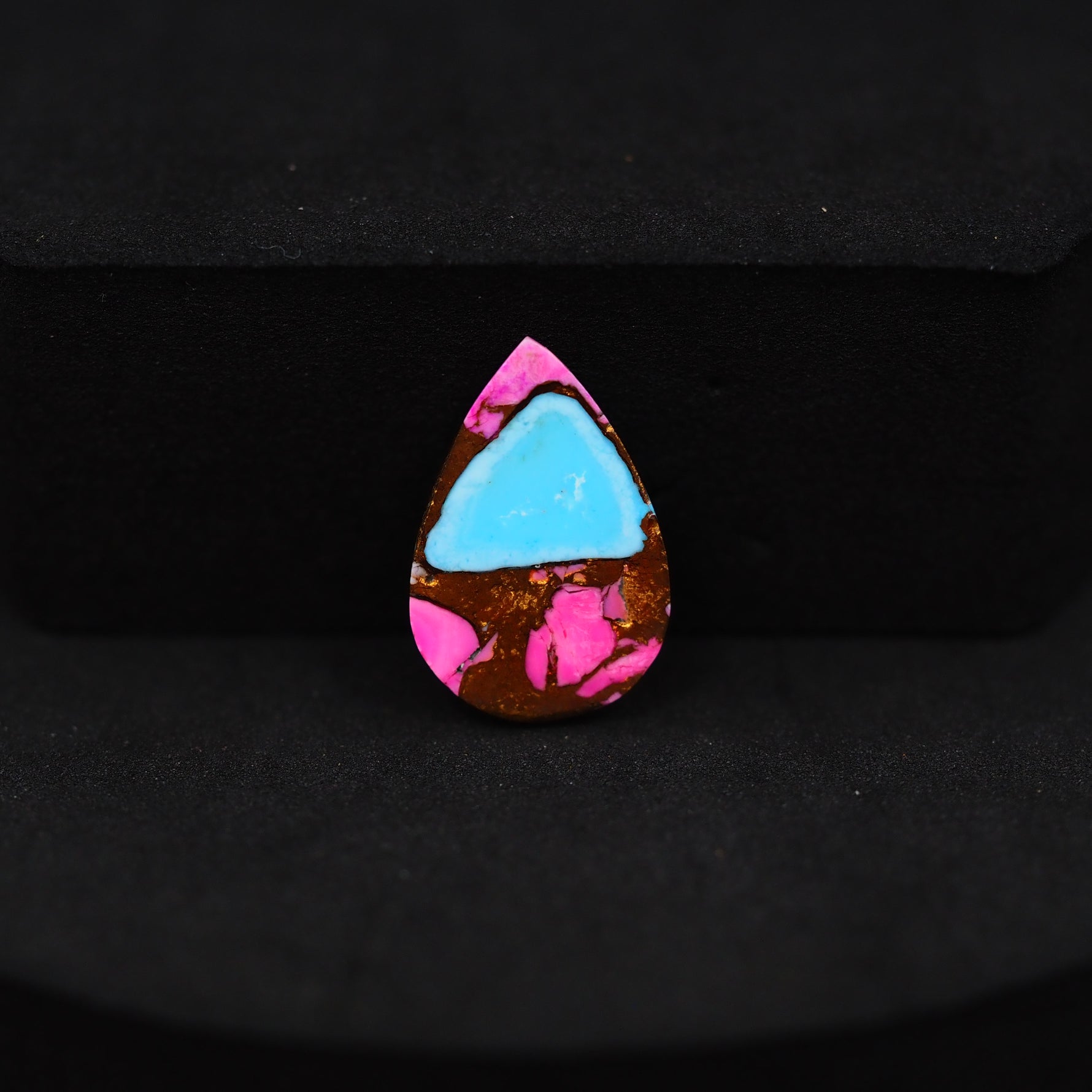 Natural Cotton Candy Turquoise Pear Cabochon 17x12x3mm 5.5ct - Blue, White & Pink Composite - Pedra Gems