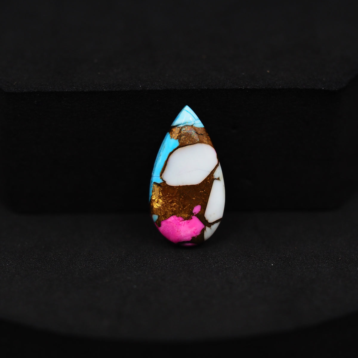 Natural Cotton Candy Turquoise Pear Cabochon 19x9x3mm 5.5ct - Blue, Pink & White Composite - Pedra Gems