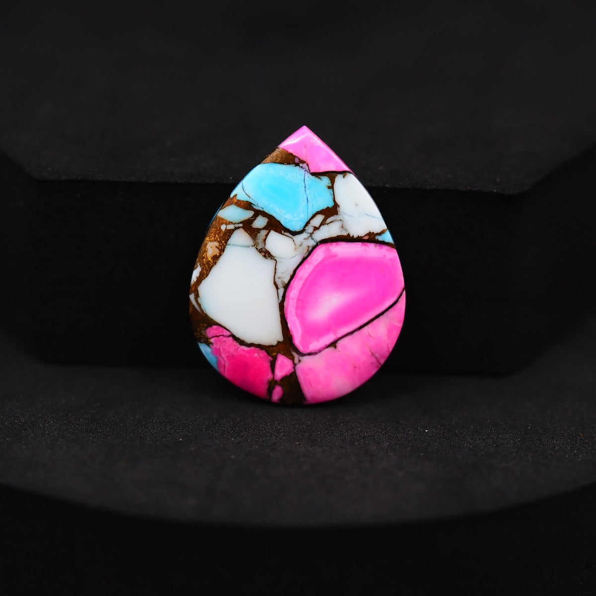 Natural Cotton Candy Turquoise Pear Cabochon 26x20x3mm 16ct - Pink & Blue Composite - Pedra Gems