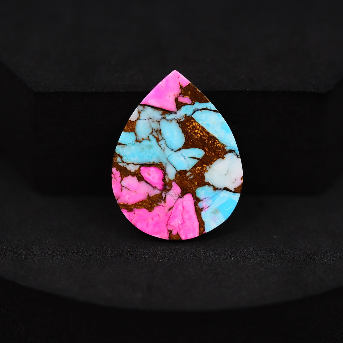 Natural Cotton Candy Turquoise Pear Cabochon 26x20x3mm 16ct - Pink & Blue Composite - Pedra Gems