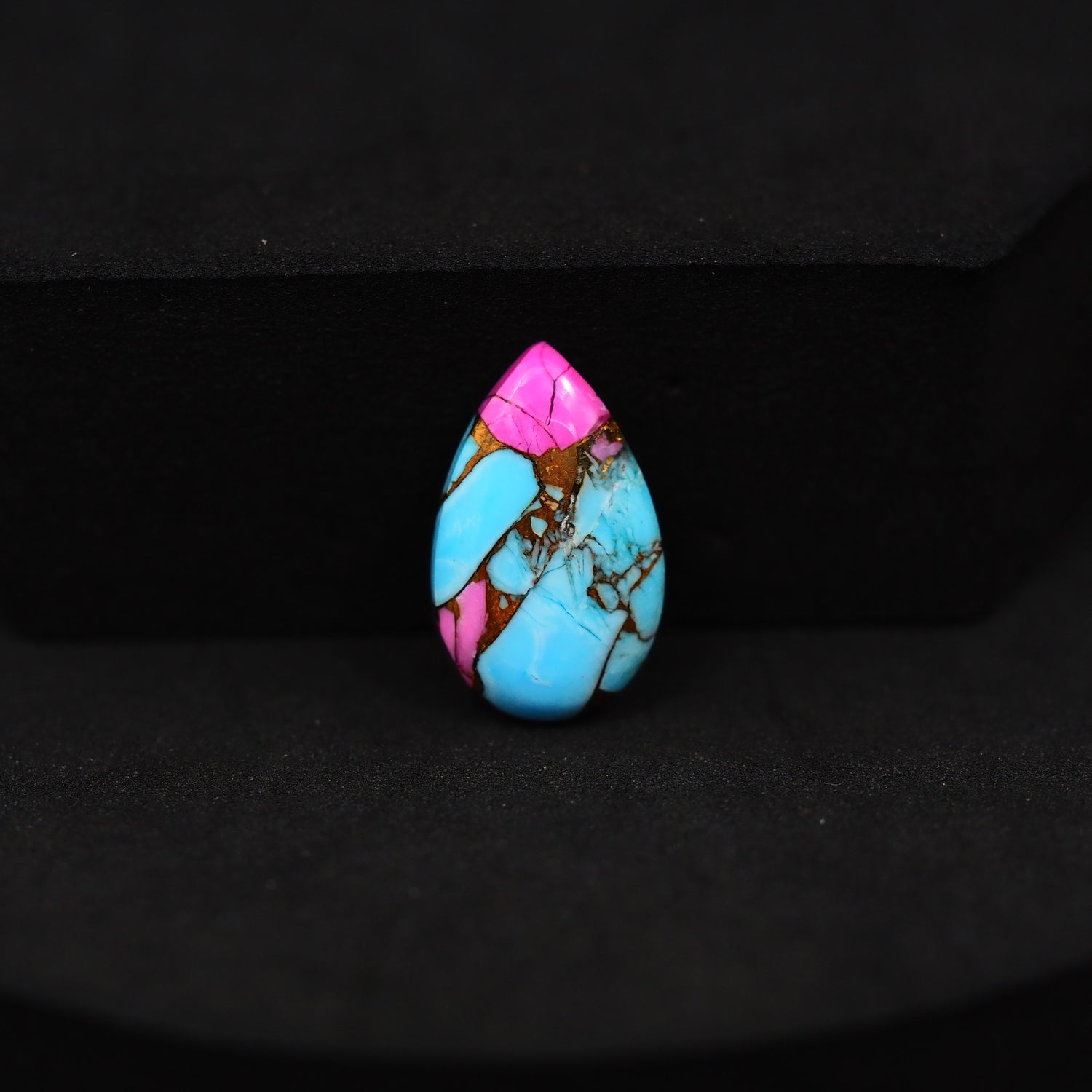Natural Cotton Candy Turquoise Pear Cabochon 17x11x3mm 5.5ct - Blue, Pink & White Composite - Pedra Gems