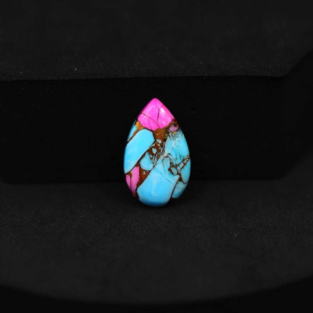Natural Cotton Candy Turquoise Pear Cabochon 17x11x3mm 5.5ct - Blue, Pink & White Composite - Pedra Gems
