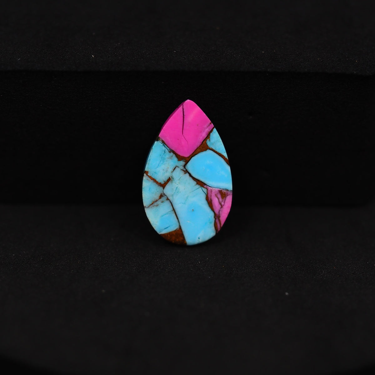 Natural Cotton Candy Turquoise Pear Cabochon 17x11x3mm 5.5ct - Blue, Pink & White Composite - Pedra Gems