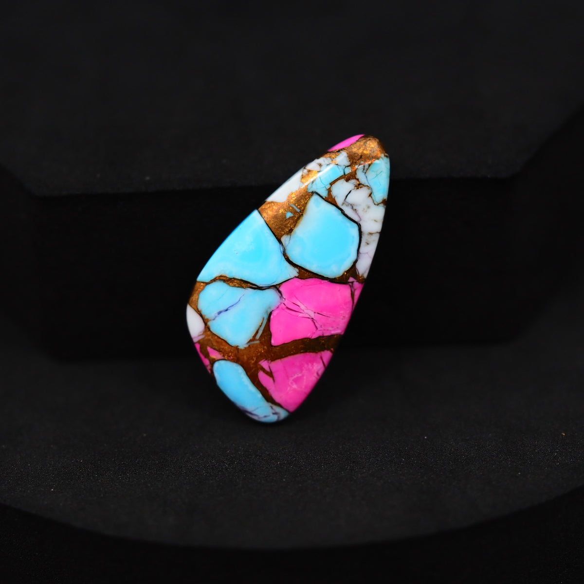 Natural Cotton Candy Turquoise Freeform Cabochon 19x15x3mm 15ct - Pink, Blue & White Composite - Pedra Gems
