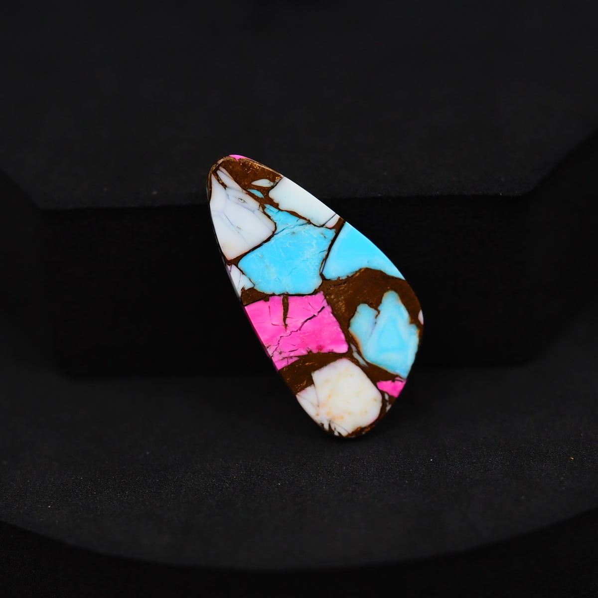 Natural Cotton Candy Turquoise Freeform Cabochon 19x15x3mm 15ct - Pink, Blue & White Composite - Pedra Gems