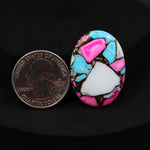 Natural Cotton Candy Turquoise Oval Cabochon 32x23x5mm 31.5ct - Blue, White & Pink Composite - Pedra Gems
