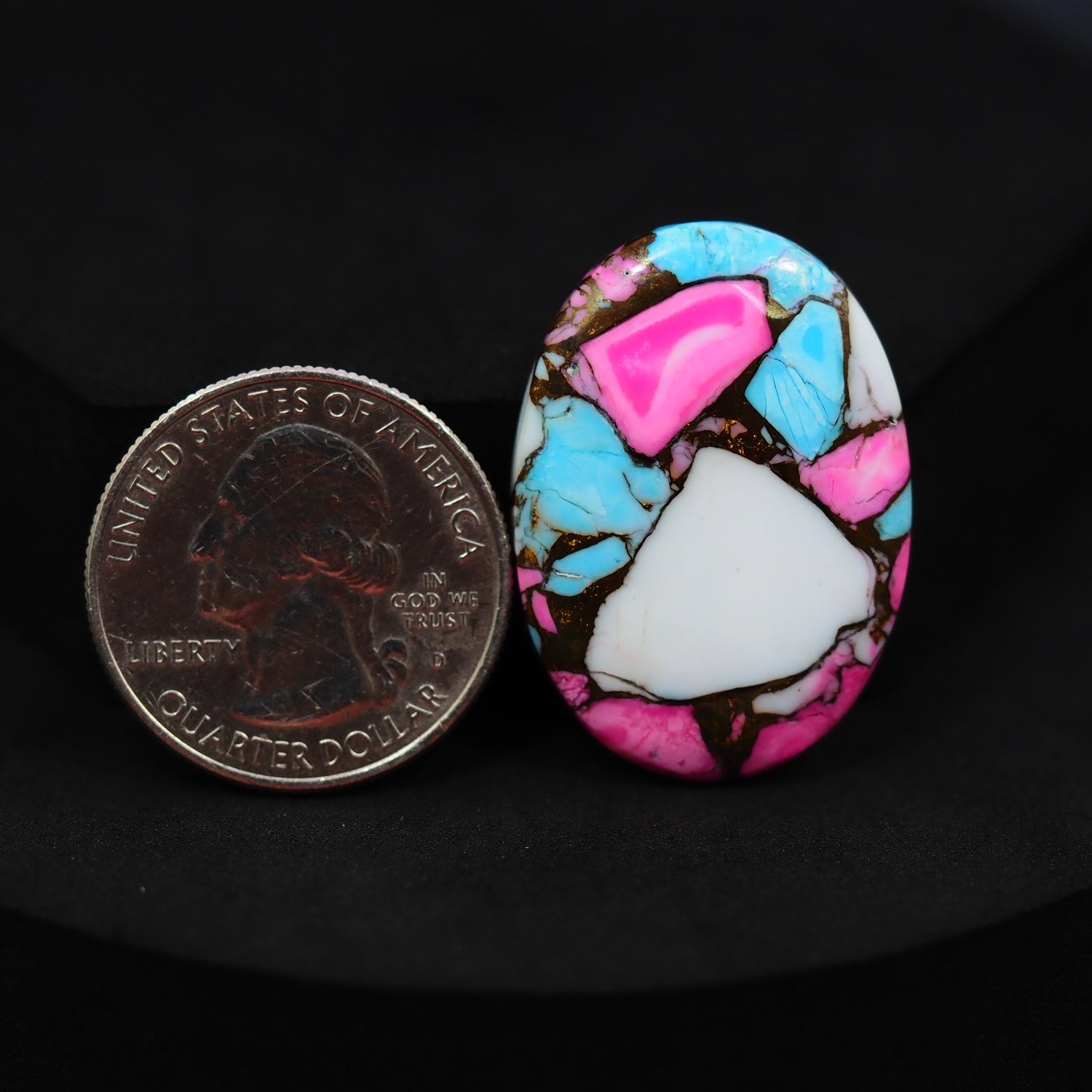 Natural Cotton Candy Turquoise Oval Cabochon 32x23x5mm 31.5ct - Blue, White & Pink Composite - Pedra Gems