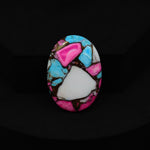 Natural Cotton Candy Turquoise Oval Cabochon 32x23x5mm 31.5ct - Blue, White & Pink Composite - Pedra Gems